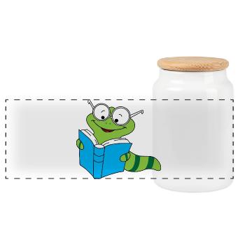 Bookworm Nerd Reading Books Earthworm - Panoramic Cookie Jar with Wooden Lid - white - Front