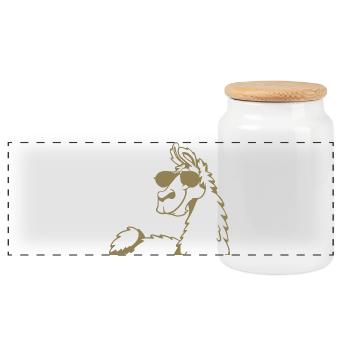 Cooles Lama Alpaka Sonnenbrille Silhouette - Panorama Keksdose mit Holzdeckel - Weiß - Vorne