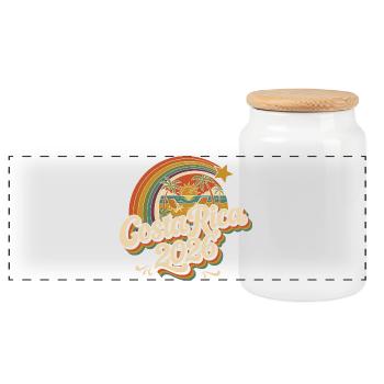 Costa Rica 2026 Retro Sunset - Panoramic Cookie Jar with Wooden Lid - white - Front
