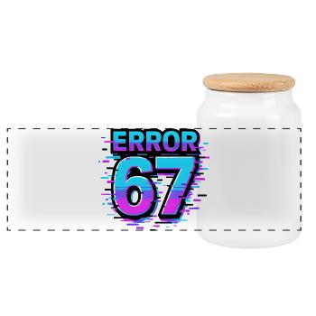 Error 67 Six Seven Glitch Cyber Meme Gift Idea - Panoramic Cookie Jar with Wooden Lid - white - Front