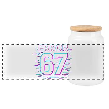 Error 67 Six Seven Glitch Cyber Meme Gift Idea - Panoramic Cookie Jar with Wooden Lid - white - Front