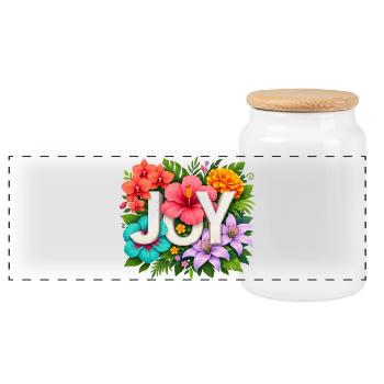 Tropical JOY - Floral Summer Hibiscus Typography - Panoramic Cookie Jar with Wooden Lid - white - Front