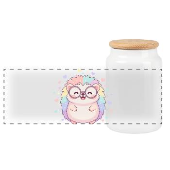 Pastel hedgehog with glasses and hearts - Panoramic Cookie Jar with Wooden Lid - white - Front