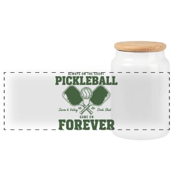Pickleball Forever Always On The Court Player - Panoramic Cookie Jar with Wooden Lid - white - Front