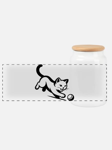 Cat - Panoramic Cookie Jar with Wooden Lid - white