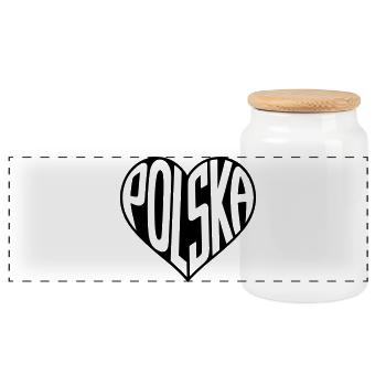 Poland, Polska Heart Typography - Panoramic Cookie Jar with Wooden Lid - white - Front