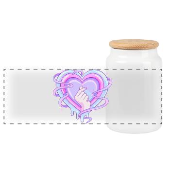 Pastellherz K Pop Fingersymbol Liebe - Panorama Keksdose mit Holzdeckel - Weiß - Vorne