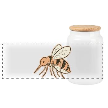 Vintage-Tiger mit Mückenbienen-Cremestreifen - Panorama Keksdose mit Holzdeckel - Weiß - Vorne