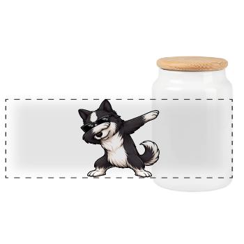 Border Collie à tampons - Boîte à biscuits avec couvercle en bois - blanc - Devant
