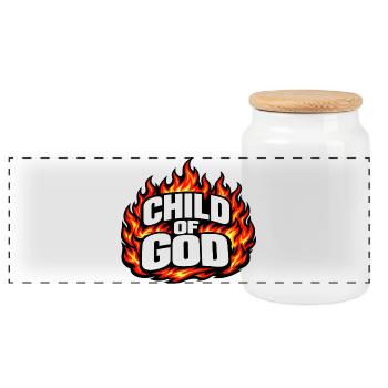 Child of God Flames Streetwear - Panoramic Cookie Jar with Wooden Lid - white - Front