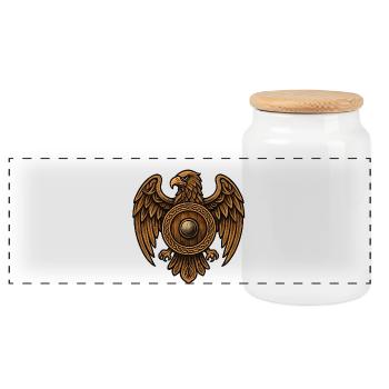 Golden Eagle Round Shield - Panoramic Cookie Jar with Wooden Lid - white - Front