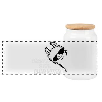 Llama Alpaca Sarcastic Side Character Sarcastic - Panoramic Cookie Jar with Wooden Lid - white - Front