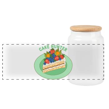 Illustration du gâteau aux fruits de Cake Hunter - Boîte à biscuits avec couvercle en bois - blanc - Devant