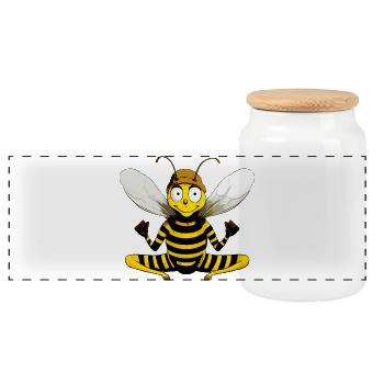 Yoga Bee - Panoramic Cookie Jar with Wooden Lid - white - Front