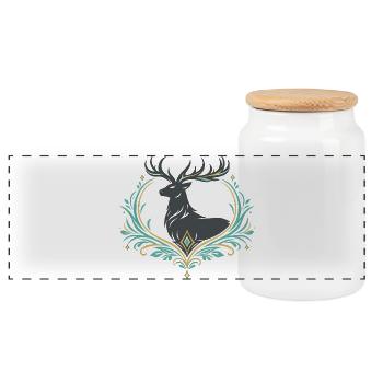 Deer in ornamental heart - Panoramic Cookie Jar with Wooden Lid - white - Front