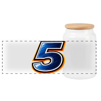 Maillot de football numéro 5 design sportif - Boîte à biscuits avec couvercle en bois - blanc - Devant