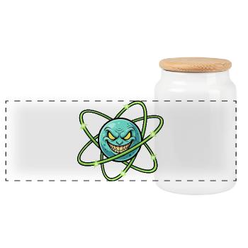 Grimmiger Mond mit Atomring - Panorama Keksdose mit Holzdeckel - Weiß - Vorne