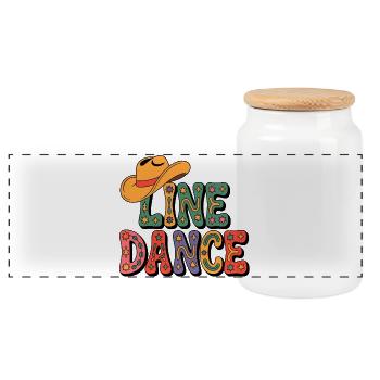 Line Dance Retro Cowboyhut - Panorama Keksdose mit Holzdeckel - Weiß - Vorne