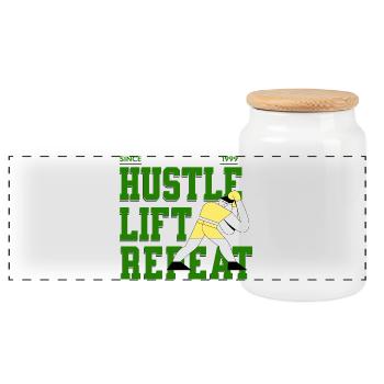 Hustle Lift Repeat – Gym Lifestyle - Panoramic Cookie Jar with Wooden Lid - white - Front