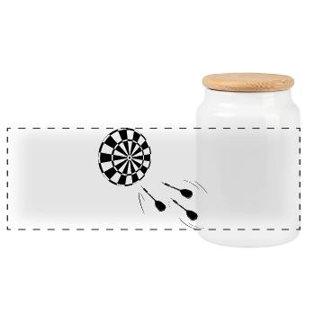 Minimalist silhouette of darts player - Panoramic Cookie Jar with Wooden Lid - white - Front