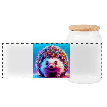 hedgehog - Panoramic Cookie Jar with Wooden Lid - white - Front