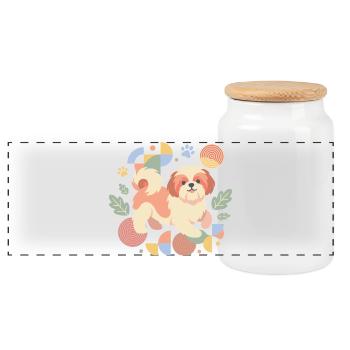 Propriétaires mignons de Shih Tzu, amoureux de chiots colorés - Boîte à biscuits avec couvercle en bois - blanc - Devant