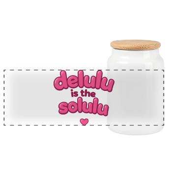 Texte de la bulle rose Delulu - Boîte à biscuits avec couvercle en bois - blanc - Devant