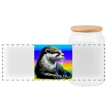 loutre - Boîte à biscuits avec couvercle en bois - blanc - Devant