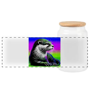 otter - Panoramic Cookie Jar with Wooden Lid - white - Front