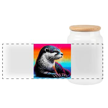loutre - Boîte à biscuits avec couvercle en bois - blanc - Devant
