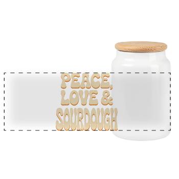 Peace, Love & Sourdough - Panoramic Cookie Jar with Wooden Lid - white - Front