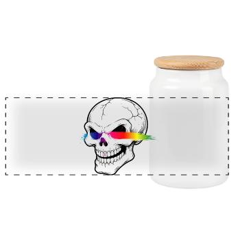 Totenkopf Neon Regenbogen Laser Augen Design   - Panorama Keksdose mit Holzdeckel - Weiß - Vorne