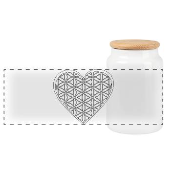 Heart & Flower of Life - Love & Positive Vibes Shirt - Panoramic Cookie Jar with Wooden Lid - white - Front