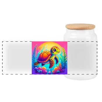 turtle - Panoramic Cookie Jar with Wooden Lid - white - Front
