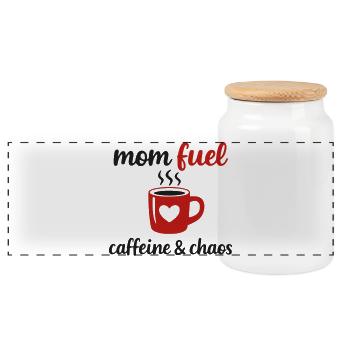 Mom Fuel – Caffeine & Chaos Muttertag - Panorama Keksdose mit Holzdeckel - Weiß - Vorne