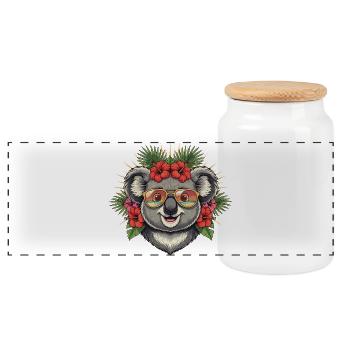 Tropischer Koala mit Sonnenbrille - Panorama Keksdose mit Holzdeckel - Weiß - Vorne