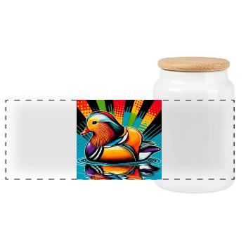 Mandarin duck - Panoramic Cookie Jar with Wooden Lid - white - Front