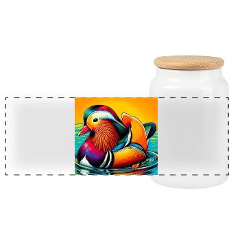 Mandarin duck - Panoramic Cookie Jar with Wooden Lid - white - Front