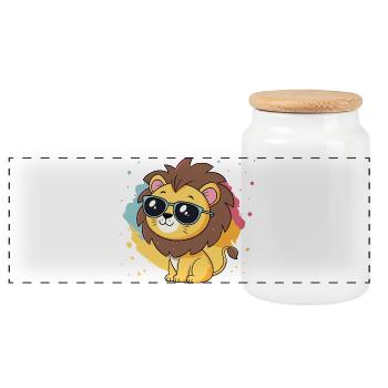 Bunter Löwe mit Brille - Panorama Keksdose mit Holzdeckel - Weiß - Vorne