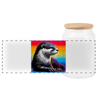 otter - Panoramic Cookie Jar with Wooden Lid - white - Front