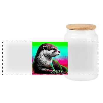 otter - Panoramic Cookie Jar with Wooden Lid - white - Front