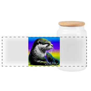 otter - Panoramic Cookie Jar with Wooden Lid - white - Front
