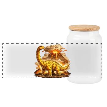 Brontosaurus volcanic eruption - Panoramic Cookie Jar with Wooden Lid - white - Front