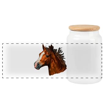 Horse Head, Animal Designs - Panoramic Cookie Jar with Wooden Lid - white - Front