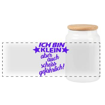 Ich bin klein aber auch scheiss gefahrlich - Panorama Keksdose mit Holzdeckel - Weiß - Vorne