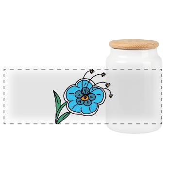 Handgezeichnete blaue Blume Kinder Kind - Panorama Keksdose mit Holzdeckel - Weiß - Vorne