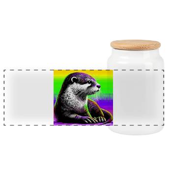 loutre - Boîte à biscuits avec couvercle en bois - blanc - Devant