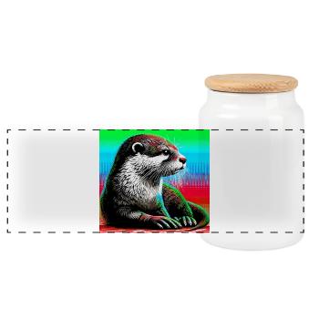 otter - Panoramic Cookie Jar with Wooden Lid - white - Front