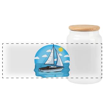 Sonnenlichtsegler am blauen Meer - Panorama Keksdose mit Holzdeckel - Weiß - Vorne