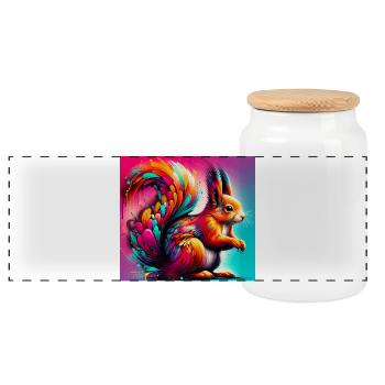 squirrel - Panoramic Cookie Jar with Wooden Lid - white - Front